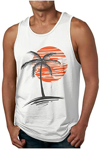Luoluoluo Clearance Mens Summer Tank Tops Sleeveless Hawaiian Printed Round Neck Muscle Shirt Beach Holiday Vest Male Casual Loose Running Tops Lightweight Quick Drying Blouse