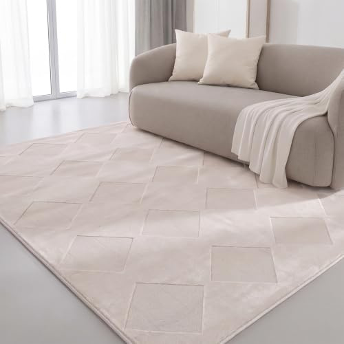 Interiyou Teppich Wohnzimmer Cannes - 120x170 cm Creme - Für Schlafzimmer, Esszimmer, Kinderzimmer - Kurzflorteppich skandinavisches Boho Muster - Hoch-Tief Effekt - Flach mit Geometrischem Muster