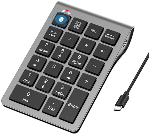 Bluetooth Number Pad Wireless & Wired 10 Key USB Keypad Two in One, Rechargeable Numpad for Laptops, Desktop, Computers Accessories Compatible with MacBook iPads ChromeBook EliteBook Notebook etc.