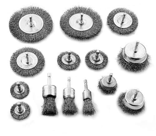 14 Pezzi Spazzola Metallica Per Trapano,6 mmSpazzole Metalliche,Diverse dimensioni 100/75/50/40/38/25/19 mm, Utilizzate per ruggine, Corrosione, Rimozione di vernice