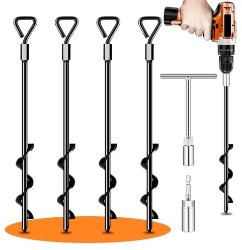 Ancrages de Sol, Tentes, Trampoline, Piquet Ancrage à Visser, Lot de 4 Ancrages de Robustes pour Cadre de BalançOire, Ancrages de Sol de Jardin, Auvent, RéSistent Aux Vents Forts (4 X 36cm)