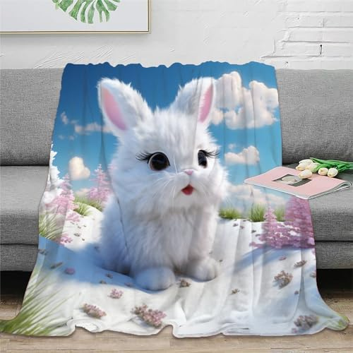 Kaninchen Sofadecke 3D Druck Flanell Decke Couchdecke Flauschig Warm Weichen Bett Decken Kuscheldecke Für Mädchen Jungen 60x80inch(150x200cm)