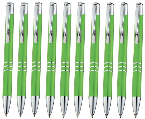 Set 10 hellgrüne Metallkugelschreiber Kugelschreiber Metall Limette Druckkugelschreiber, auswechselbare Großraum-Mine blauschreibend Kuli Büro Haushalt Praxis Kullis Hellgrün