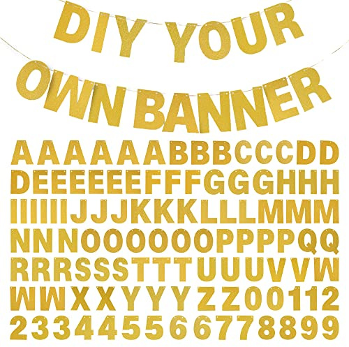 DIY Banner Kit with Letters Glitter Letters Gold Customizable Birthday Banners Graduation Custom Party Hanging Banner for Graduation Wedding Party Baby Shower Decoration (Gold)