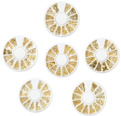 ﻿6 Boxes Nagel Kunst Strass, Sommer Legierungen Nagel Ozeannieten Nieten Charme, 3D Metall Stern Mond Sonne Nagel Zubehör für DIY Nageldesign (Gold)