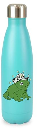 New Spirit Original Frog with cowboy hat screw top lid stainless steel water bottle drinks cup refill bottle girly cute fun aetshetic trendy animals animal (Turquoise)