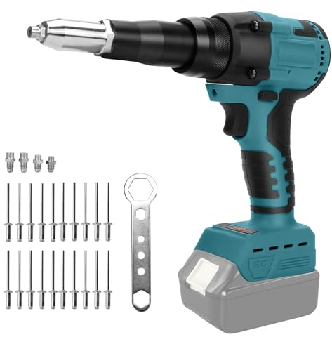 Pinza rivettatrice a batteria compatibile con batteria Makita, strumento rivetto elettrico senza spazzole, rivetti a batteria, rivetto automatico a LED (nessuna batteria, A)