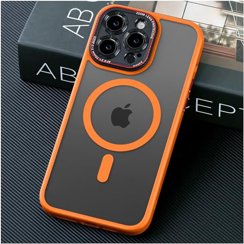 JUESHITUO for iPhone 16 Pro Max Case for MagSafe, [Integrated Camera Lens Protection] with Screen Protector, Mil-Grade Shockproof Defense, Translucent Matte Protective iPhone 16 Pro Max Cover, Orange
