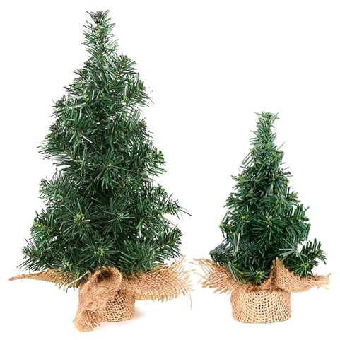 JINXIAN 2 Piezas áRbol de Navidad Artificial 20 cm 30 cm de PVC Arbol de Navidad Pequeño con Base de Yute áRbol de Navidad en Miniatura para Decoracion Arbol de Navidad Mini
