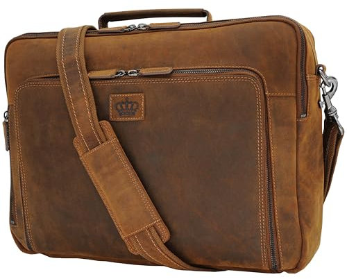Baur XXL Tasche Echtes Leder | Laptoptasche bis 16 Zoll | Handgefertigte Businesstasche | Aktentasche mit sehr viel Platz | Umhängetasche mit abnehmbarem Band (Büfellleder Braun)