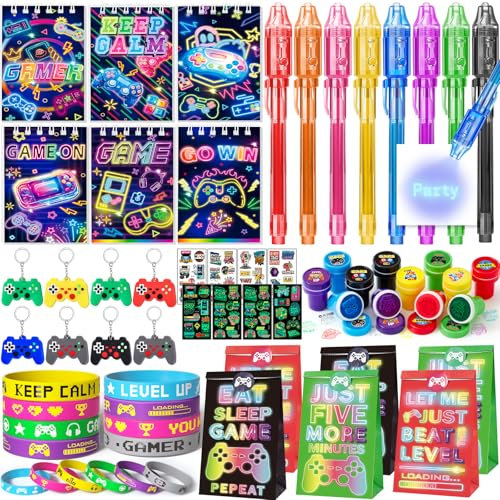 Videogiochi Gadget Compleanno Bambini Regalini Fine Festa Compleanno Bomboniere Penna Invisibile Taccuino Portachiavi Braccialetto in Silicone Timbri Tatuaggi Borsa Gadget Festa Regalo Ragazzo
