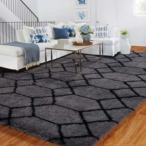 Teppich Wohnzimmer 150x210cm, Teppiche Schlafzimmer Waschbar In Waschmaschine Grau Schwarz, Flauschiger Kurzflor Verliert Keine Haare Antirutsch Teppich Geometrischer, Modern Gothic Carpet