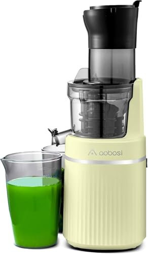Aobosi -Slow Juicer mit Rückwärts Funktion, Saftpresse Elektrisch Mit 80-mm Öffnung, Entsafter Gemüse und Obst Testsieger, ，2000W Ruhiger Motor/BPA Frei/Gelb