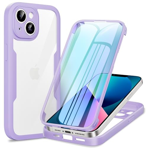 Phoona Cover per iPhone 13 Mini con Pellicola Protettiva Trasparente, Antiurto Silicone Custodia 360 Gradi Full Body Protezione, AntiGraffio Robusta Cover per iPhone 13 Mini, Viola