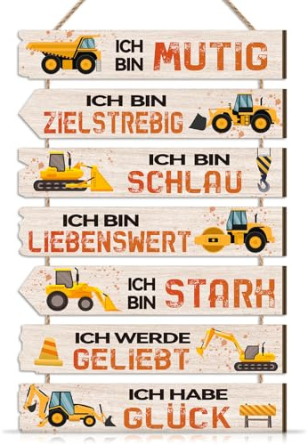 TOARTi Fahrzeug Wanddeko für Kindzimmer Jungen Schild Bulldozer Wandkunst Kinder Deko mit Spruch Inspirierende Zitate Wandbild Autos Wandschild für Babyzimmer Schlafzimmer Geschenk Deko