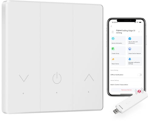 BSEED Smart ZigBee Dimmer Switch 0-100% Dimming,Trailing Edge Dimmer 1 Way 2.4GHz WiFi,Compatible with Dimmable LED,Halogen,Incandescent Lights,White(Gateway and Neutral Wire Required)