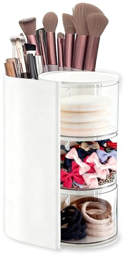 Plateau rotatif à 180° - Organiseur de coiffeuse à 3 étages - Porte-pinceaux de maquillage transparent - Rangement pour bijoux, accessoires pour cheveux, pinceaux à poudre, pinceaux de maquillage