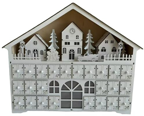 Weihnachts-Countdown-Kalender hausförmiger Adventskalender aus Holz mit 24 Schubladen beleuchtete Weihnachtsdekorationen für die Inneneinrichtung