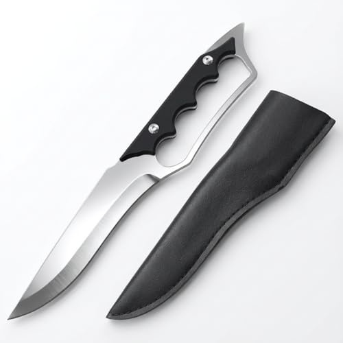 GDTDX Outdoor Jagdmesser Feststehend – Profi Gürtelmesser mit 14,5 cm Klinge – Full-Tang Edelstahl Fahrtenmesser – Ergonomischer Gummigriff & Lederscheide für Bushcraft, Survival & Camping