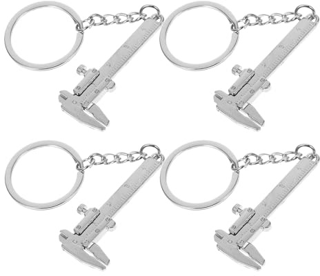 Parliky Llavero Colgante Portátil Mini Calibrador Vernier de Aleación de Zinc Color Plateado Tamaño Pequeño Set de 4 Unidades Adecuado para Viajes y Uso Diario