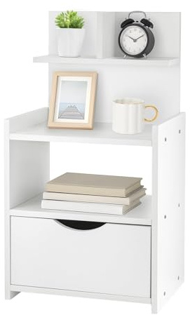 GREENSAPPIRE 1er Nachttisch mit Schublade, 60 x 32,5 x 25,5 cm, aus Holz, weiß, mit Ablagefach. Stilvoller Nachttisch mit Schublade für Schlafzimmer, Wohnzimmer, Flur oder Badezimmer (1 Stück Weiß)