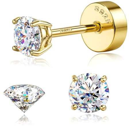 SLLAISS Boucles d'Oreilles Moissanite Femme Argent 925 | 16K Clous d'Oreilles Diamant Hypoallergénique Oreille Piercing Tragus Helix Piercing Oreille Homme 2-7.5mm Argent/Or/Or Rose