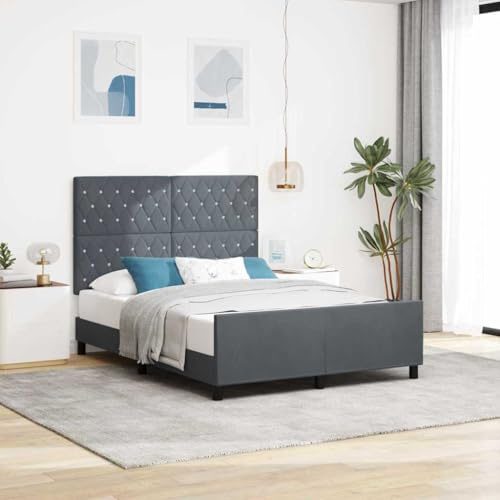 LoogCape Boxspringbett mit Kopfteil, Dunkelgrau 140x200 cm, Samt, modernes Bettgestell aus Massivholz, verstellbares Kopfteil, langlebiges Schlafzimmermöbel für 2 Personen