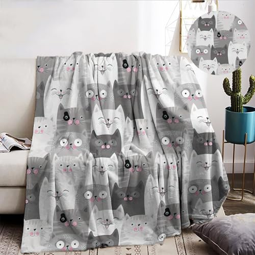 kuscheldecke Katze,Cartoon Kätzchen kuscheldecke Fleece Decke mit 3D Tierdruck, Weiche Warm Fleecedecke als Sofaüberwurf, Tagesdecke, Wohnzimmerdecke (Kitten-D, 150x200cm)