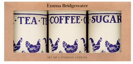 Elite tins Emma Bridgewater Blue Hens Set of 3 Round Tin Storage Caddies, Multi Color, 10.6cm Diameter x 15cm Height