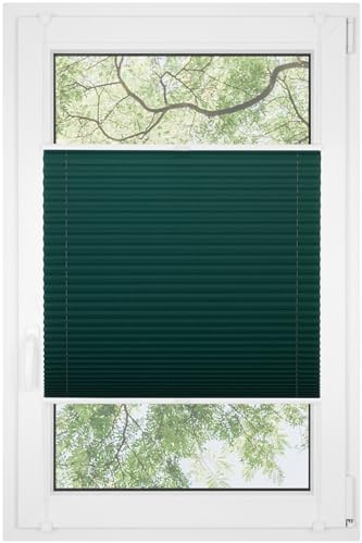 RENA Plissee ohne Bohren Rollos für Fenster | Faltrollos für Fenster & Tür | Plisseerollo nach Maß Verdunkelung | Fenster Rollos für Innen | Jalousie Flaschengrün 70cm x 200cm