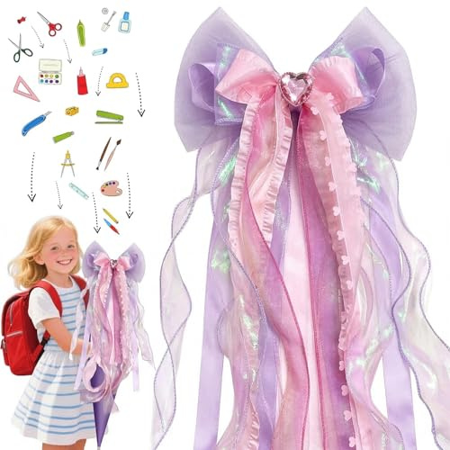 URYVAIW Schultütenschleife im Herz-Design (1 Stück) – 60x20cm Große Zuckertüten Schleife für Mädchen & Jungen, Wunderschöne Deko für Schulanfang und Einschulung, Ideal als Bastelset für die Schultüte
