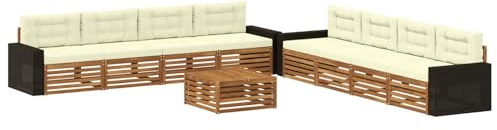 vidaXL Outdoor-Sofagarnitur mit Kissen 9 pcs Natur und Creme Polyester, Garten Lounge Set, modernes Akazienholz Sofa, wetterfeste Möbel, Bequeme Terrassen Sitzgelegenheit