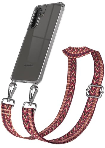 EAZY CASE Handykette - Verstellbares Taschenband kompatibel mit Galaxy A17, Schulterriemen, Handykordel mit Silikon Hülle, Umhängetasche, Rot Braun Silber