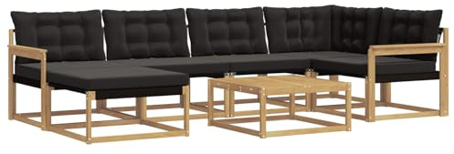 vidaXL Outdoor-Sofagarnitur 7 pcs Weiß und Schwarz 79 x 79 x 37 cm, Modernes Garten-Sofa-Set, langlebige Loungemöbel, stylische Terrassensitze, wetterfeste Schaumkissen, Akazienrahmen