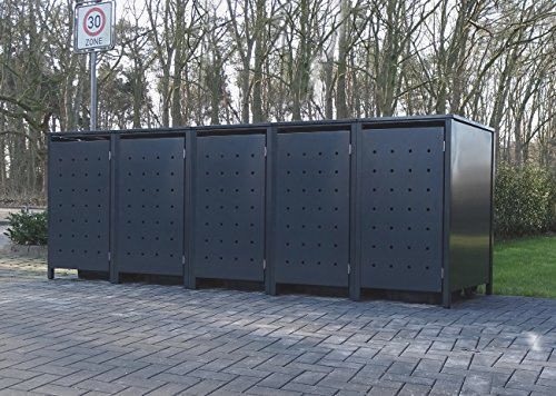 Srm-Design 5 Mülltonnenboxen Modell No.1 für 120 Liter Mülltonnen/komplett Anthrazit RAL 7016/witterungsbeständig durch Pulverbeschichtung/mit Klappdeckel und Fronttür