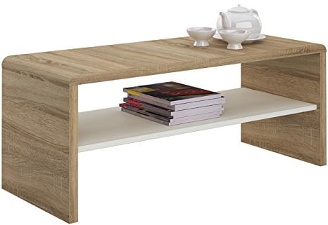 IDIMEX Table Basse Noelle, Table de Salon rectangulaire ou Meuble TV de 120 cm avec 1 étagère Espace de Rangement Ouvert, en mélaminé décor chêne Sonoma et Blanc Mat