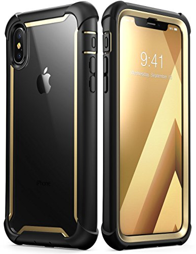 i-Blason iPhone XS Hülle iPhone X Hülle [Ares] Handyhülle 360 Grad Bumper Case Robust Schutzhülle Clear Cover mit integriertem Displayschutz 5.8 Zoll, Gold