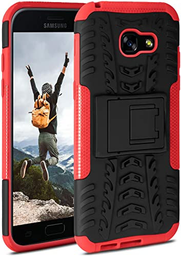 ONEFLOW Tank Case für Samsung Galaxy A5 (2017) Hülle Outdoor, stabile Panzerhülle mit Kamera und Display Schutz, sichere Handyhülle, TPU Handy Schutzhülle mit Ständer, Rot Schwarz