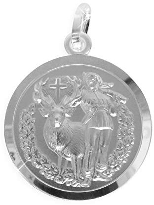 Heiliger Hubertus von Lüttich Patron der Jagd Jäger Anhänger Ø18mm Sterling Silber 925 (Art.213233) Gratis Express Gravur
