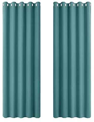 PONY DANCE Large Blackout Curtains - Thermal Insulated Curtain Drapes Eyelet Top for Energy Saving Extra Long Window Dressing for Living Room, Set of 2, 66 Inch Wide by 90 Inch Drop, Sea Teal