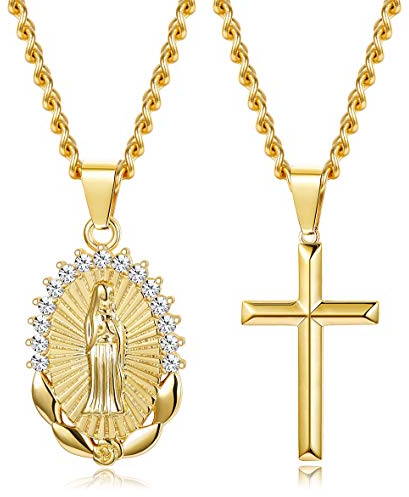 Milacolato 14 Karat Vergoldet Anhänger Halskette für Frauen Mädchen Religiöse Schmuck Geschenke für Frauen Halskette Set