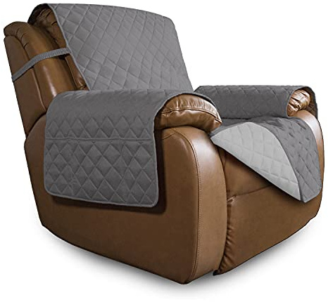 Easy-Going Übergroße Liegestuhlbezug, wendbar, Couchbezug, Sofabezug für Wohnzimmer, wasserabweisender Möbelschutz mit elastischen Bändern für Haustiere, Hund (übergroße Liege, grau/hellgrau)