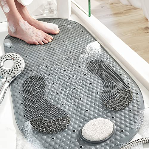 Alfombrillas de Ducha Alfombrilla de Baño Antideslizantes 40x80 CM PVC Alfombrillas de Masaje Alfombrilla para Pies con Piedra Pómez Extraíble Alfombrilla Baño con Ventosas y Orificios de Drenaje
