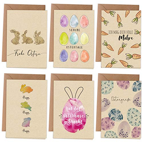 Papierdrachen Osterkarten | 6 frühlingshafte Grußkarten als Klappkarte inklusive Umschlag zur Osterzeit - Grüße an die Familie - Stilvolles Design zu Ostern - Motiv Aquarell - Set 2