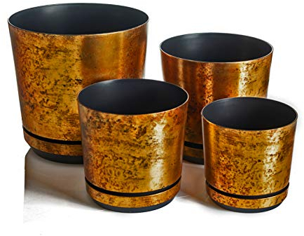 KORAD Übertöpfe Satz 4 Stück Rost 16 cm, 18 cm, 21 cm, 26 cm - dekorative Übertöpfe in 4 der Größe von 16 cm, 18 cm, 21 cm, 26 cm für Blumen, Kräuter, Pflanzenkompositionen. OSL S4/133