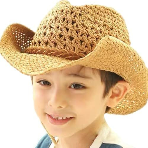 Straw Cowboy Sun Hat for Women/Kids Western Style Shapeable Country UPF 50+ Cap