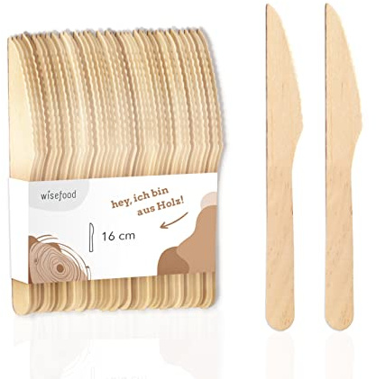 wisefood Einwegmesser aus Birkenholz, 1.000 Stück Einweg Holzmesser 16cm, Biologisch abbaubares Einwegbesteck, Natürlich, stabil, umweltfreundlich