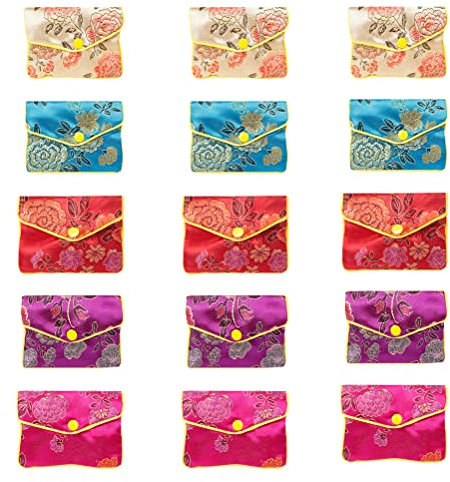 Holibanna 15Pcs Chinesischen Stil Schmuck Beutel Seide Schmuck Taschen Chinesischen Kordelzug Beutel Geldbörse Geschenk Taschen Für Schmuck Halsketten Ringe Armbänder Ohrringe