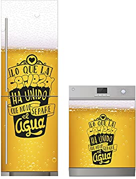 Oedim Pack Vinilo para Frigorífico + Vinilo para Lavavajillas Amor por la Cerveza, Adhesivo Resistente y Económico, Pegatina Adhesiva Decorativa de Diseño Elegante