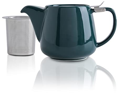 VIVILINEN Porcelain Teapot with SLS Lids and Removable Infuser, 550ml/18.6oz Ceramic Stump Teapot for Blooming & Loose Leaf Tea Dark Green